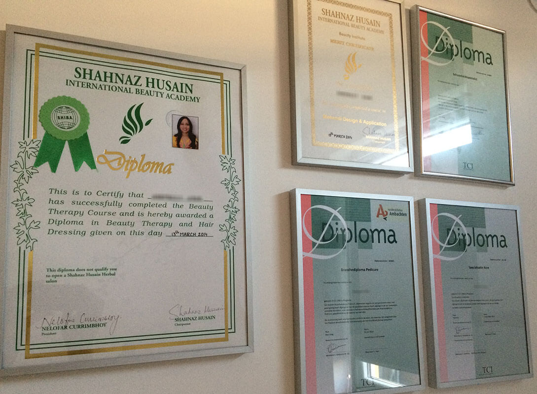 Diploma's en opleidingen van Radiance Beauty